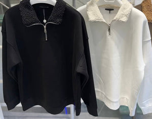 Half-Zip Sweater with Fur Collar Over Size