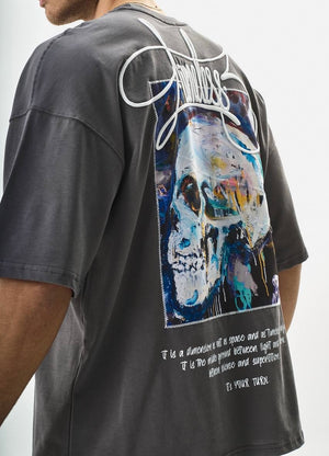 T-shirt skull Dark Grey over size