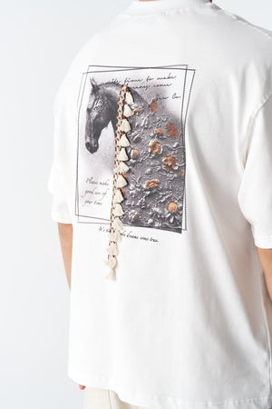 T-Shirt White horse Over Size