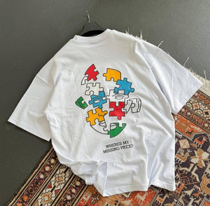 T-shirt over size SquaresBeige