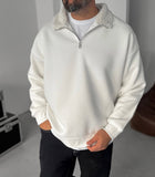 Half-Zip Sweater with Fur Collar Over Size