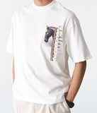 T-Shirt White horse Over Size