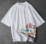 T-shirt Oversize white with colorful stripes