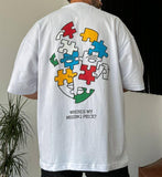 T-shirt over size SquaresBeige